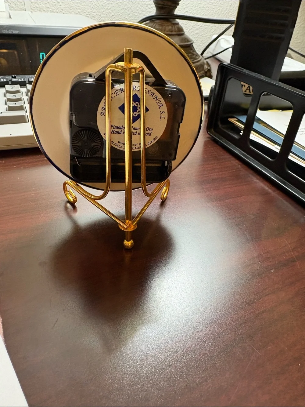 Hand-Painted Floral Table Clock - Gold with Multicolor Accents